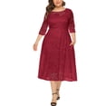 thumbnail image 2 of Eternatastic Womens Scooped Neckline Floral lace Top Plus Size Cocktail Party Midi Dress 3XL Red, 2 of 6
