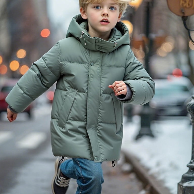 Children's Winter Puffer Coat Unisex Toddler 4-13Years Boys Girls Solid  Color Long Sleeve Casual Sports Down Jacket Warm Thick Hooded Jacket for  Kids