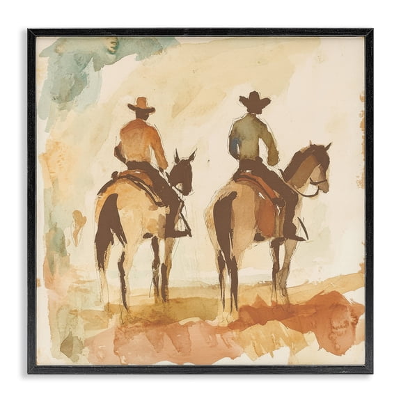 Stupell Industries Southwestern Western Watercolor Cowboys Right Black Framed Giclee Art, 12 x 12, by Petals Prints Design