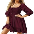 thumbnail image 1 of PENGXIANG Robes pour Femmes 2022 Robe à Manches 3/4 Col Carré Taille Haute Ourlet à Volants Robe Courte Plissée Fluide Verte m, 1 of 7