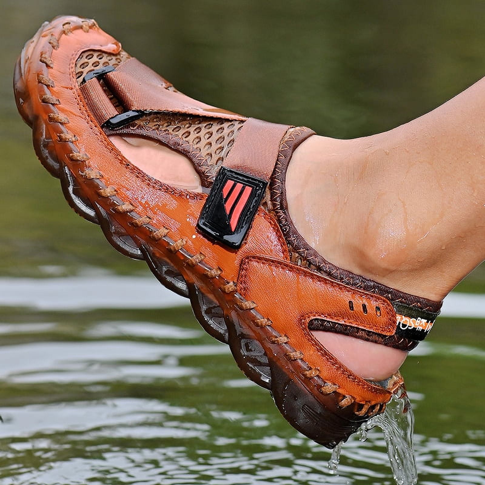kpoplk Sandals Men,Men's Sport Sandals Outdoor Hiking Sandals Closed Toe  Leather Lightweight Trail Walking Casual Sandals Water Shoes(Brown) -  Walmart.com