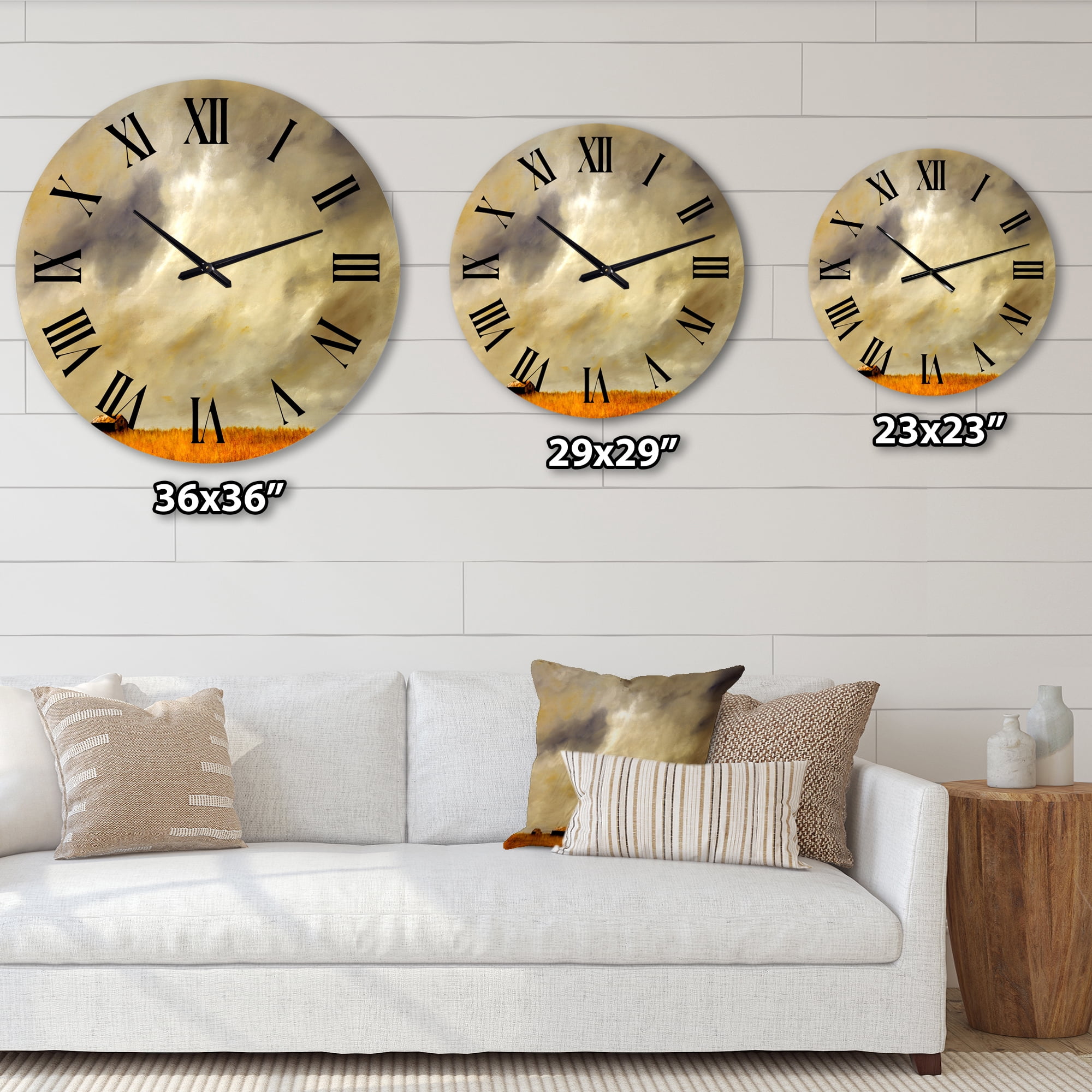 Designart 'Desert Farmhouse Under Cloudy Sky In Washington I' Farmhouse Wall Clock