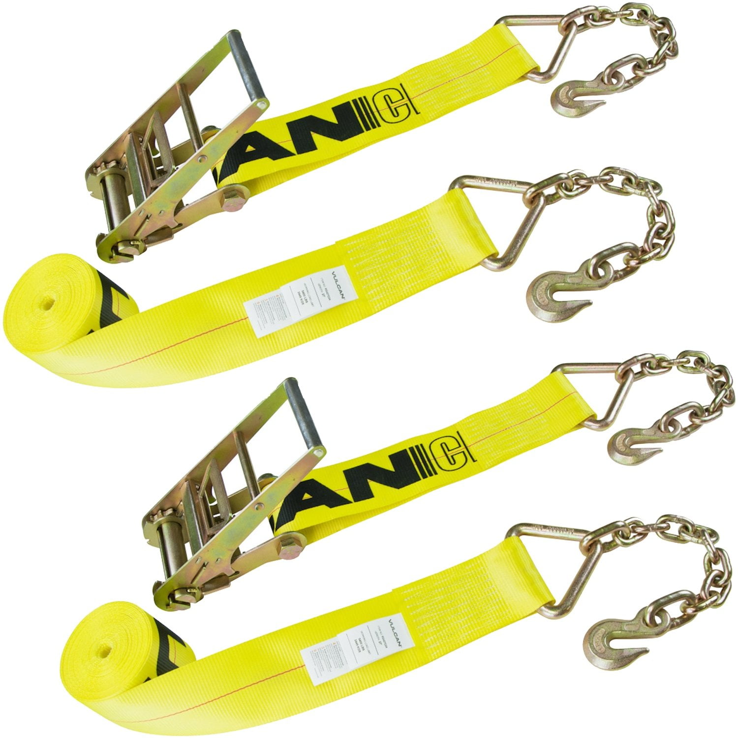 VULCAN Ratchet Strap with Chain Anchors 4 Inch x 27 Foot, 2 Pack
