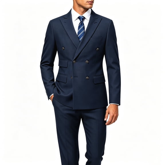 Cloudstyle Men's Slim Fit Double-Breasted Suit Set - 5-Pocket Jacket   4-Pocket Trousers for Business Casual | Colorfast Office Wear