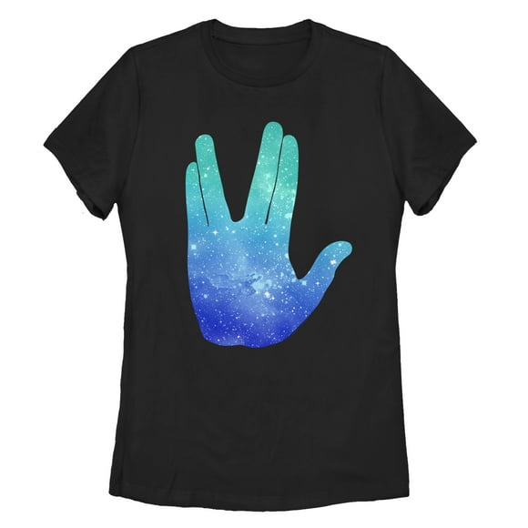Women's Star Trek Spock Galactic Vulcan Salute  T-Shirt - Black - Large