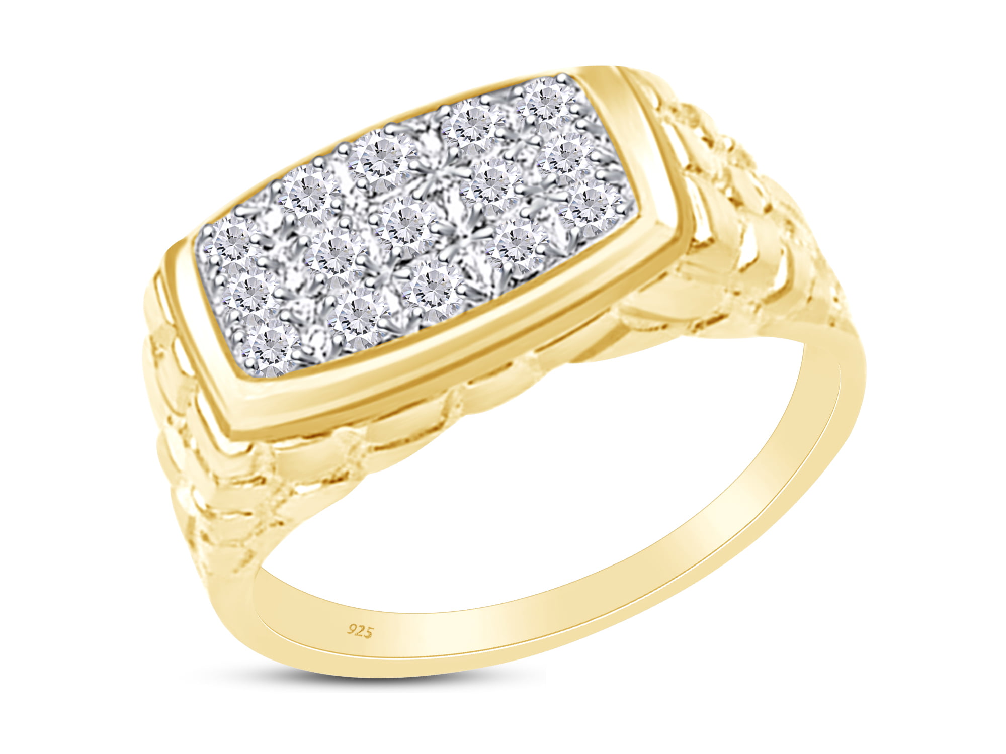 Wishrocks Princess Cut White CZ Mens Ring in 14K Gold Over Sterling Silver Gift for Fathers Day