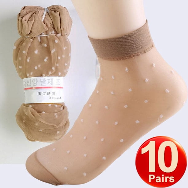 20 piezas = 10 pares, gran oferta, medias transpirables geniales, calcetín de piel negra Sexy de estilo veraniego, calcetines de nailon elásticos de lunares de Color sólido Gao Jinjia LED