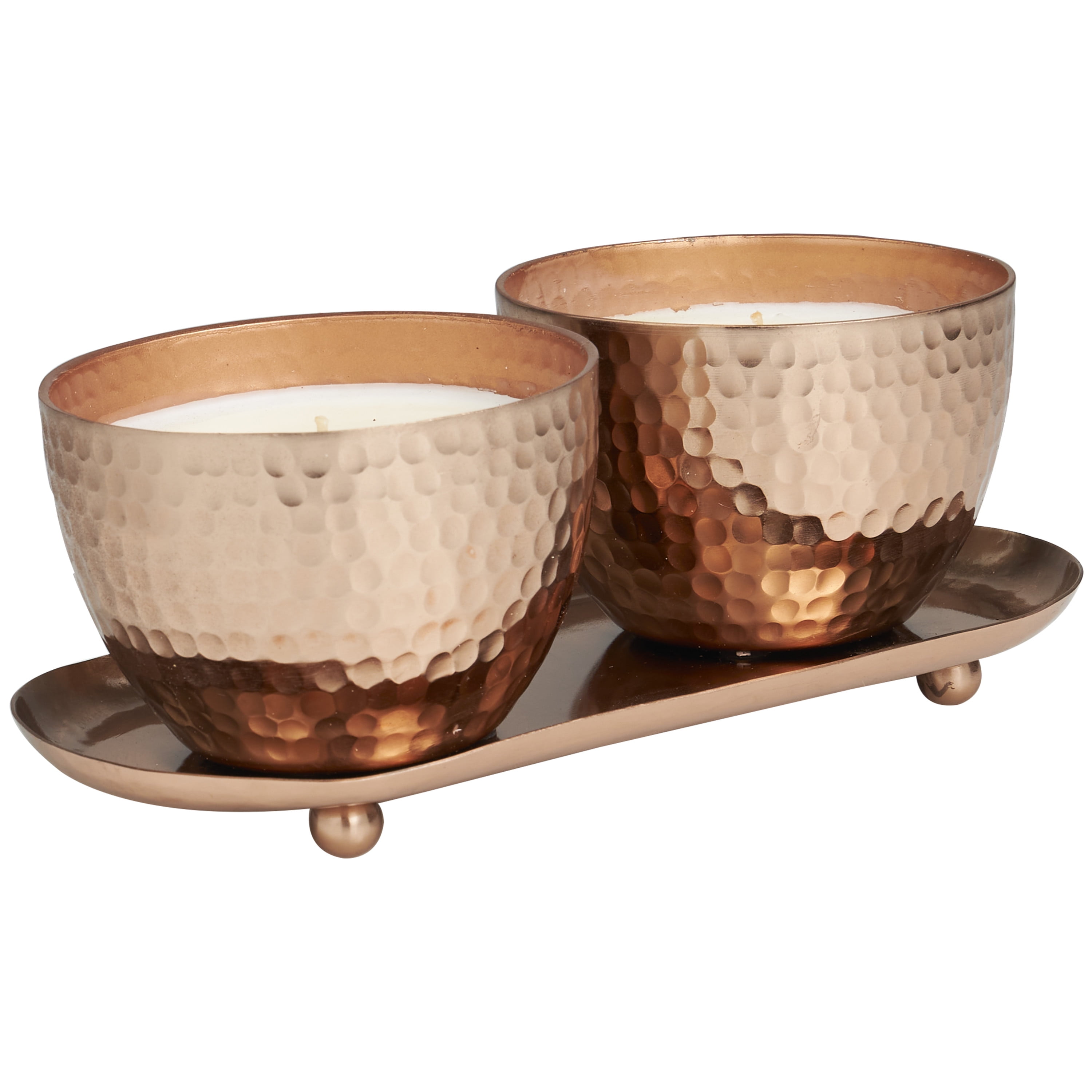 CosmoLiving by Cosmopolitan 2 Holder Copper Metal Jasmine Scented Hammered 10 oz 1 Wick Candle with White Wax, (Set of 2)