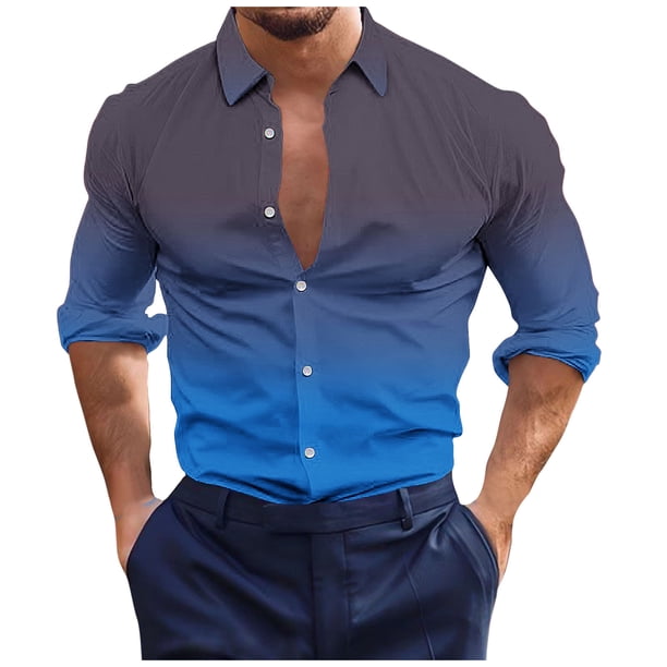 Blusa y camisa de manga larga con cuello vuelto para hombre, estilo casual, a la moda, con botones estampados, blusa de manga larga con cuello vuelto, camisetas de poliéster para hombre