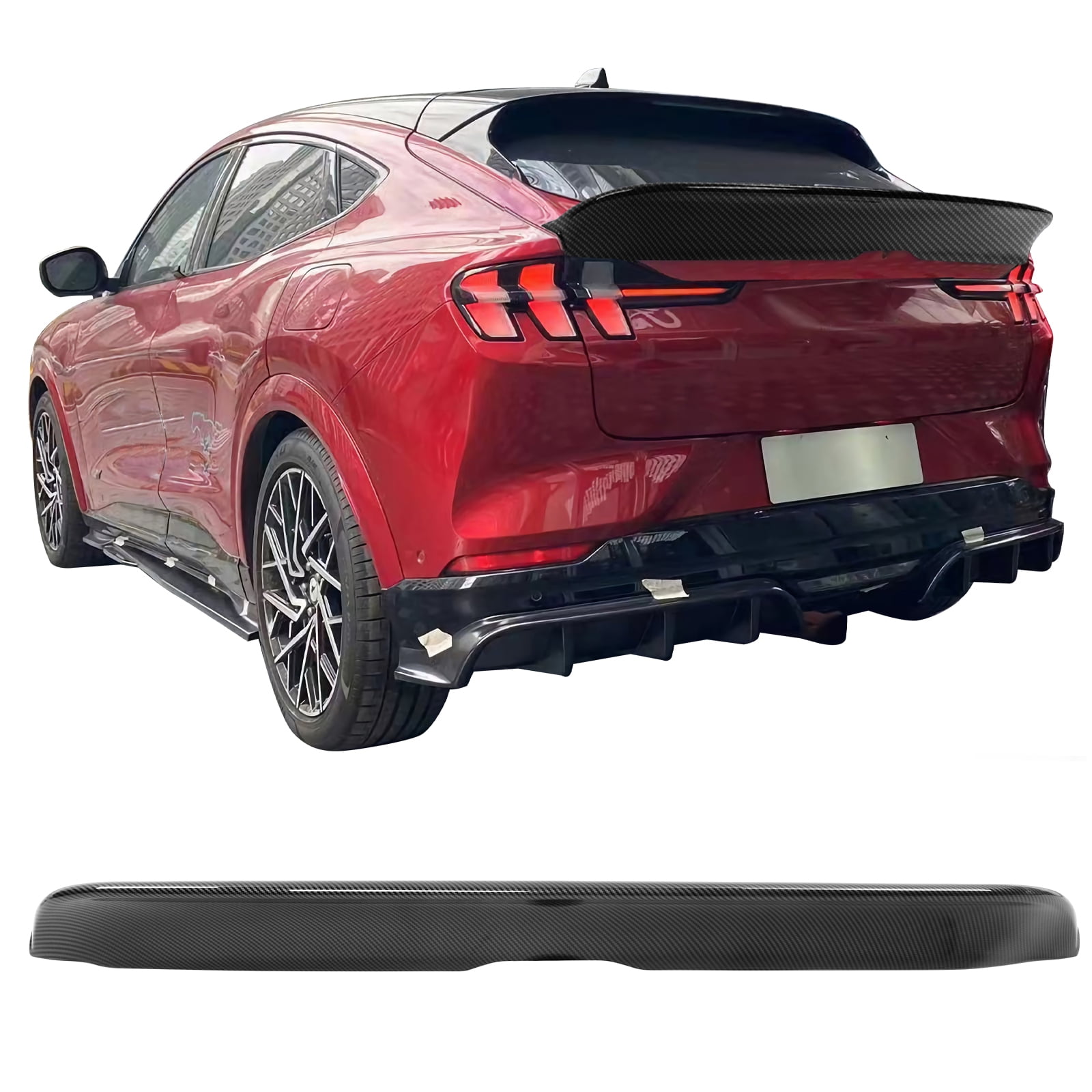 Ikon Motorsports Trunk Spoiler Compatible With 2021-2023 Ford Mustang  Mach-E Carbon Fiber Print PP Polypropylene Duckbill Style Rear Lip Spoiler  Wing