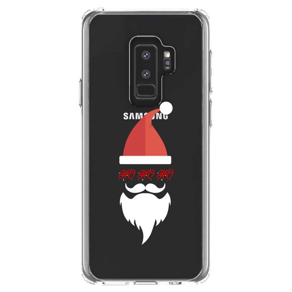 DistinctInk Clear Shockproof Hybrid Case for Samsung Galaxy S9  PLUS (6.2" Screen) - TPU Bumper Acrylic Back Tempered Glass Screen Protector - Santa Hat HO HO HO