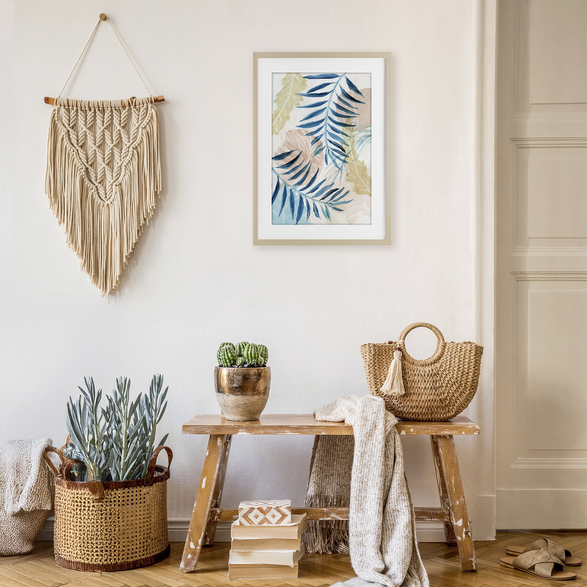 Stupell Industries Palm Fronds in Pastel Haze Birch Framed Print Under Glass, design by Nan