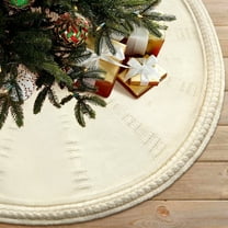 Ayieyill Christmas Tree Skirt, 48 inches Red Tree Skirt Luxury Cable Knit Knitted Thick Rustic Xmas Tree Skirt Decoration, Cream