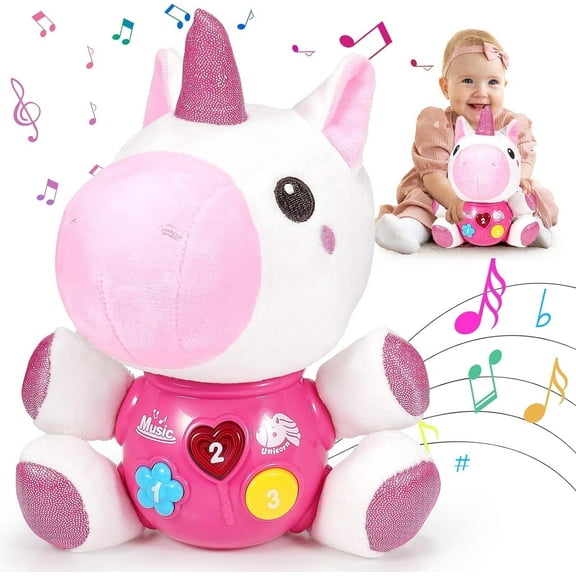 Unicorn Baby Musical Toys,Newborn Girls Soft Plush Stuffed Animal,Infant Light Music Set,1st Birthday Shower Gift 0 1 3 6 9 12 18 Months 1 2 Year Old Toddler Girl