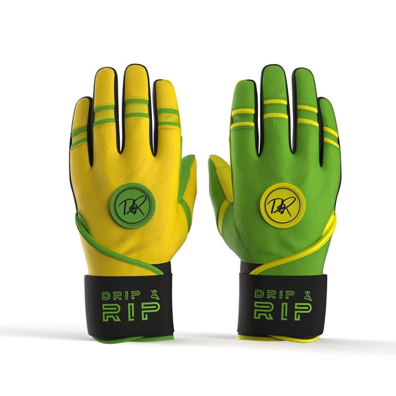 Drip & Rip Baller Series Premium Long Cuff Batting Gloves for Baseball and Softball in Youth and Adult Sizing (Limelight, Youth SM)