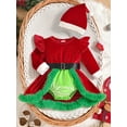 thumbnail image 4 of Elippeo Baby Girls Velvet Romper Dress Terry Trim Long Sleeve Santa Jumpsuit Christmas Hat Adorable Outfits 3 6 9 12 18 Months, 4 of 9