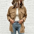 thumbnail image 6 of AherBiu Button down Shirt for Women Corduroy Shacket Collared Lapel V Neck Long Sleeve Casual Loose Tops with Pockets(XX-Large,Khaki), 6 of 7