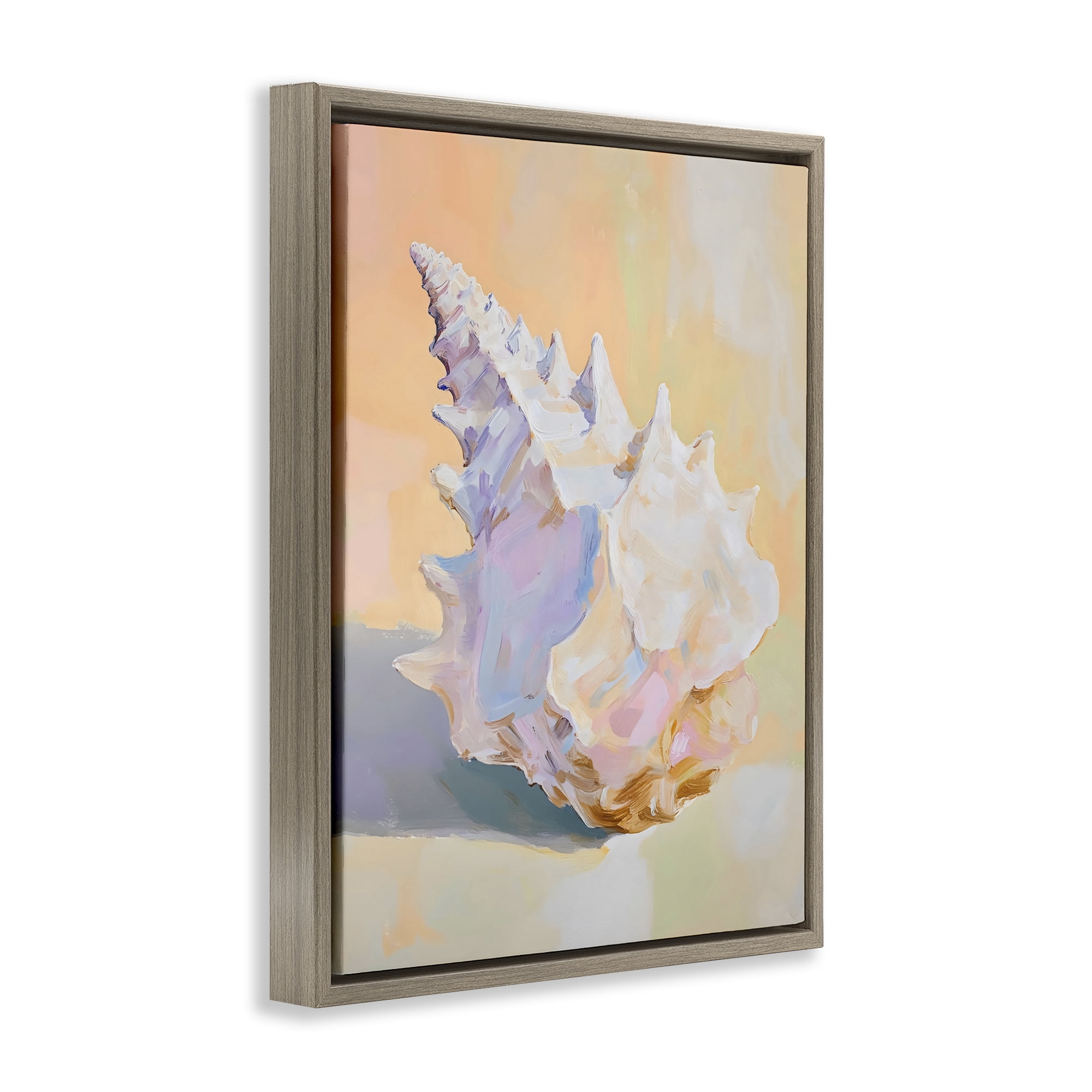 Stupell Industries Vintage Shell in Pastel Light Brown Framed Floater Canvas Wall Art, design by The Prints Vibe
