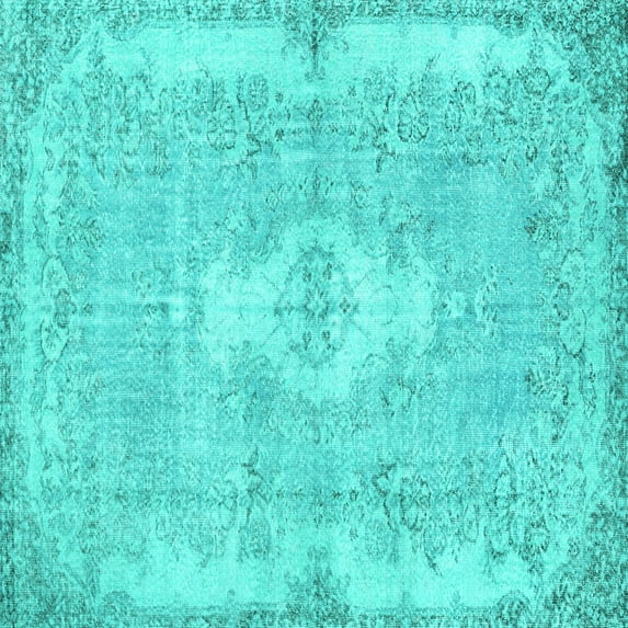 Ahgly Company Machine Washable Indoor Square Persian Turquoise Blue Bohemian Area Rugs, 4' Square