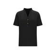 thumbnail image 4 of HomeDM Women's Button Down V Neck Short Sleeve Shirts Solid Color Work Office Casual Tops - Black/XL, 4 of 8