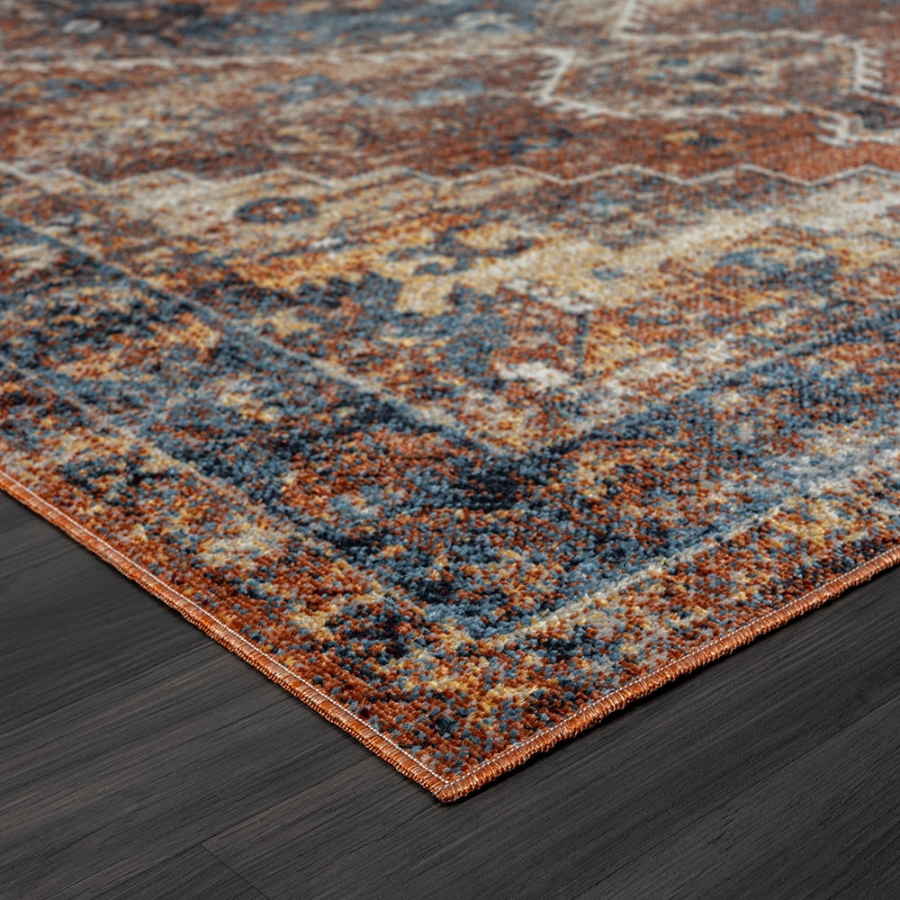 LR Home Han 5' x 7' Blue/Red Medallion Machine Washable Indoor Area Rug