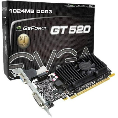 - eVGA Video Card 01G-P3-1526-KR GT520 1GB DDR3 192Bit DVI/mini-HDMI PCI Express Retail (01G-P3-1526-KR)