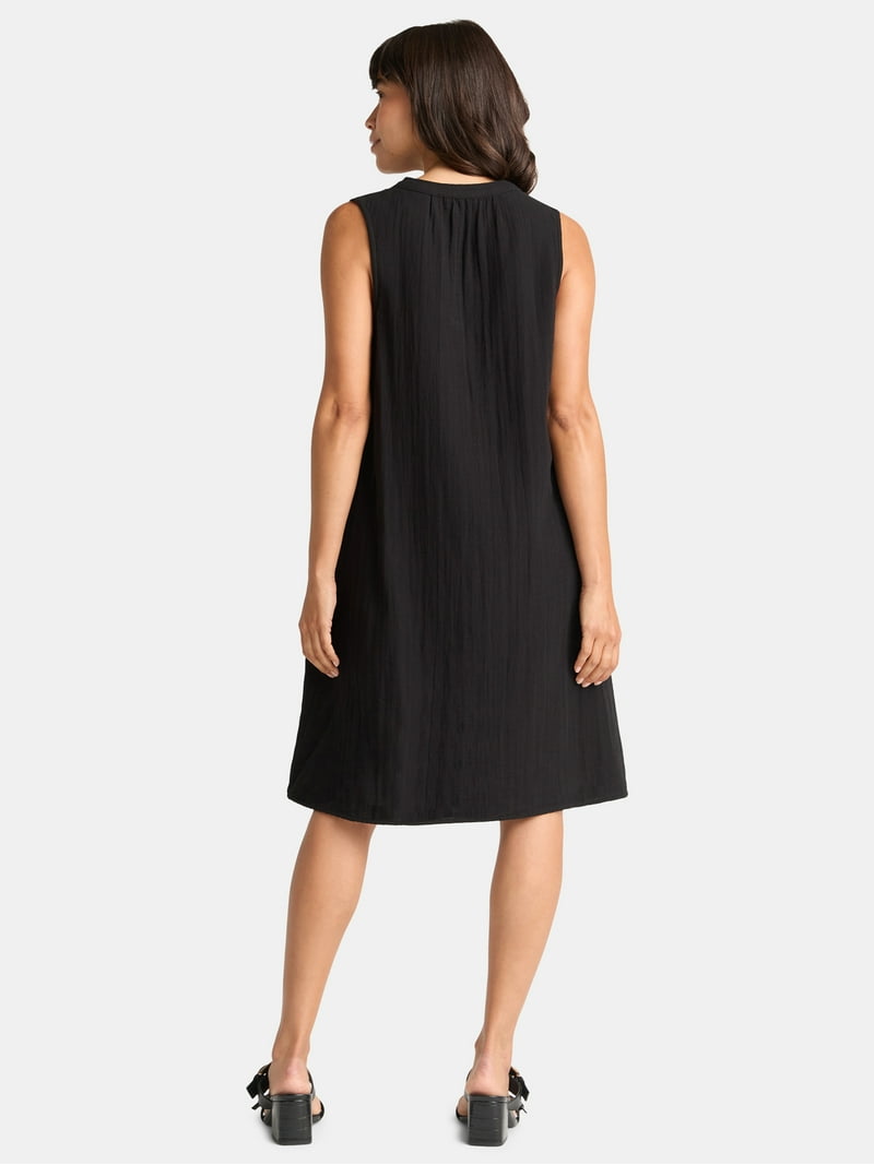 Time and Tru Cotton Double Cloth Sleeveless Shift Dress, Knee-Length,  Pockets - Walmart.com