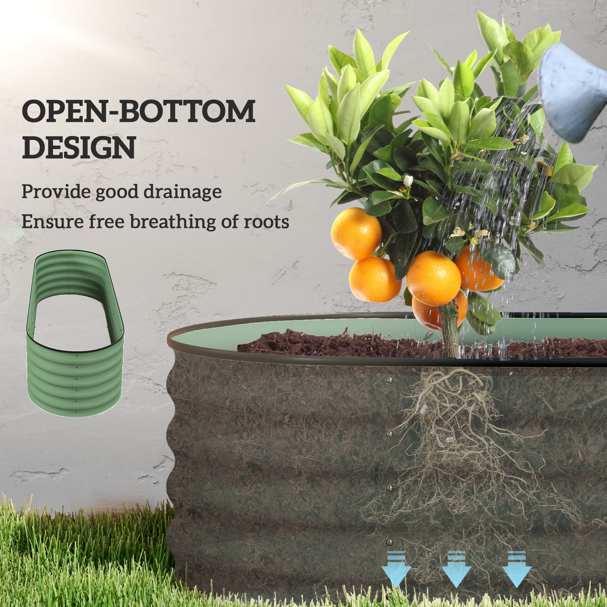 Galvanized Raised Garden Bed Kit, Outdoor Metal Elevated Planter Box with Safety Edging, Easy DIY Stock Tank for Growing Flowers, Herbs & Vegetables, Green
