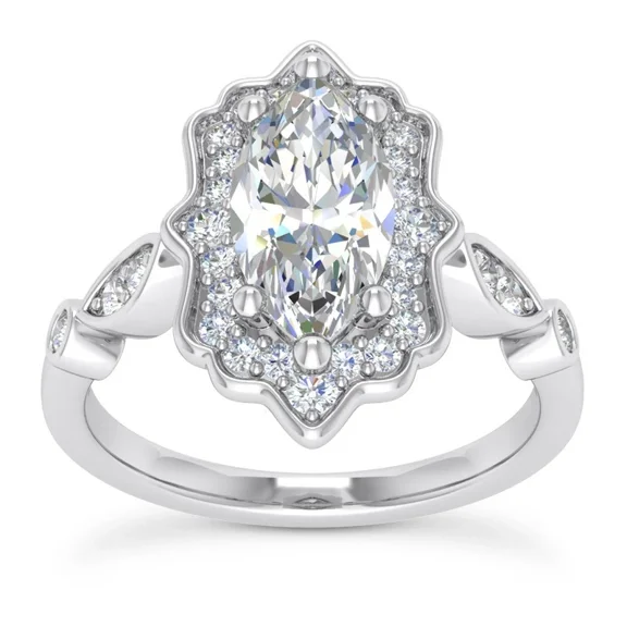 Vintage Marquise Cut Halo Engagement Ring, 14K White Gold Plated, Art Deco Diamond Wedding Ring, 1.2 CT Marquise Cut Simulated Diamond, Anniversary Gift For Her