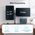 thumbnail image 3 of Dual Monitor Stand for 13 to 32 Inch Screens, Desk Mount with C-Clamp, Each Arm Holds 17.6 lbs, Double Monitor Mount Full Motion Adjustability for Height, Swivel, Tilt, and Rotation, Max 100x100mm, 3 of 9