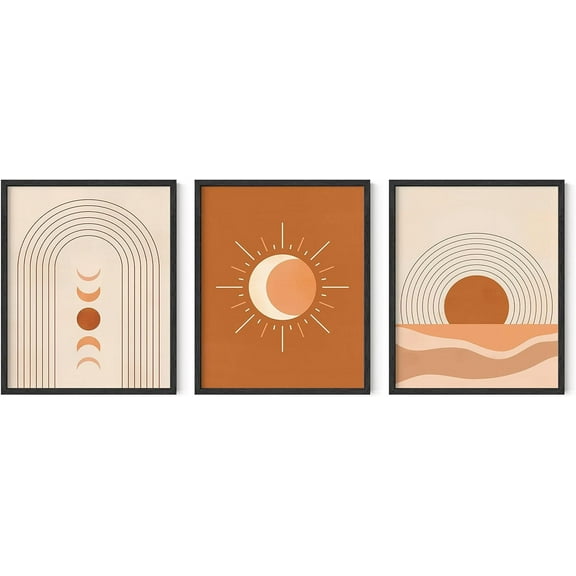 HAUS AND HUES Mid Century Wall Art and Terracotta Decor Set of 3 Mid Century Art Prints | Moon Wall Art | Boho Art Wall Decor | Mid Century Modern Wall Art (8"x10", Unframed)