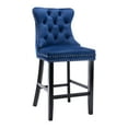 thumbnail image 3 of Velvet Bar Stools Set of 2, Upholstered Counter Height Bar Chair with Rivet and Button Trim, Bar Stool with Back and Footrest, for Dining Room, Kitchen, Pub, Blue, 3 of 7