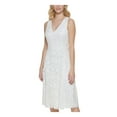 thumbnail image 3 of TOMMY HILFIGER Womens White Lace Zippered Lined Floral Sleeveless V Neck Below The Knee Fit + Flare Dress 10, 3 of 5