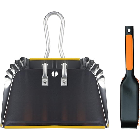 PHYEX 3-Pack 17" Heavy Duty Metal Dust Pans, Wide Dustpans for Household, Easy to Assemble
