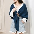 thumbnail image 4 of HNMKIU Women Fashion Solid Hollow Out Buckle Big Triangle Cape Cloak Warm Decorative Scarf Split Style Blue,One Size, 4 of 6