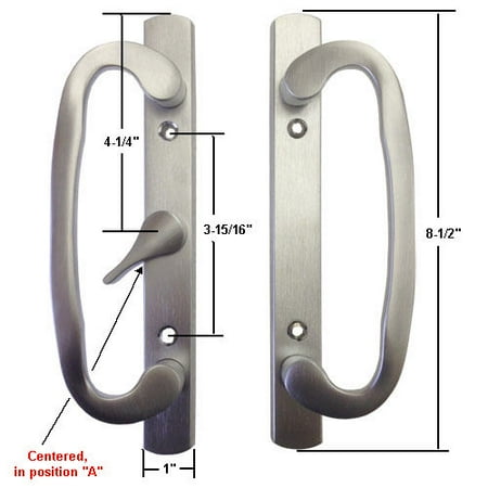 Patio Door Glass Types Sliding Glass Patio Door Handle Set, Mortise Type, A-Position, Centered Latch Lever, Non-Keyed, Brushed Chrome, 3-15/16