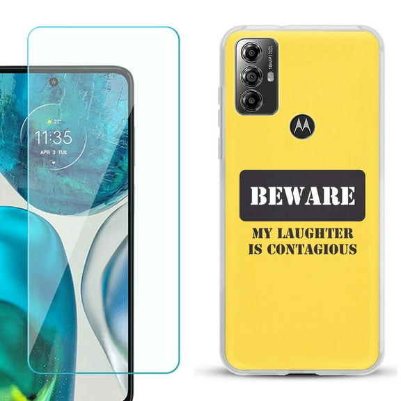 OneToughShield ® for Motorola Moto G Play 2023 Shockproof Fashion Phone Case, with Tempered Glass Screen Protector - Laughter