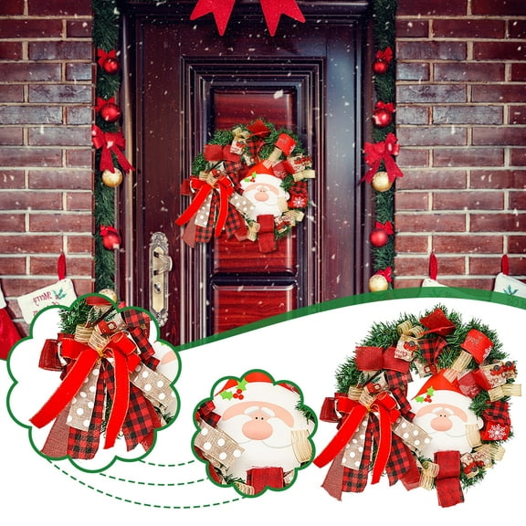 10 Inches Christmas Wreaths for Window Santa Claus Decorative Wreath Door Hanging Ornaments Artificial Wreath Xmas Wreath with Bow for Indoor and Outdoor Christmas Decorations