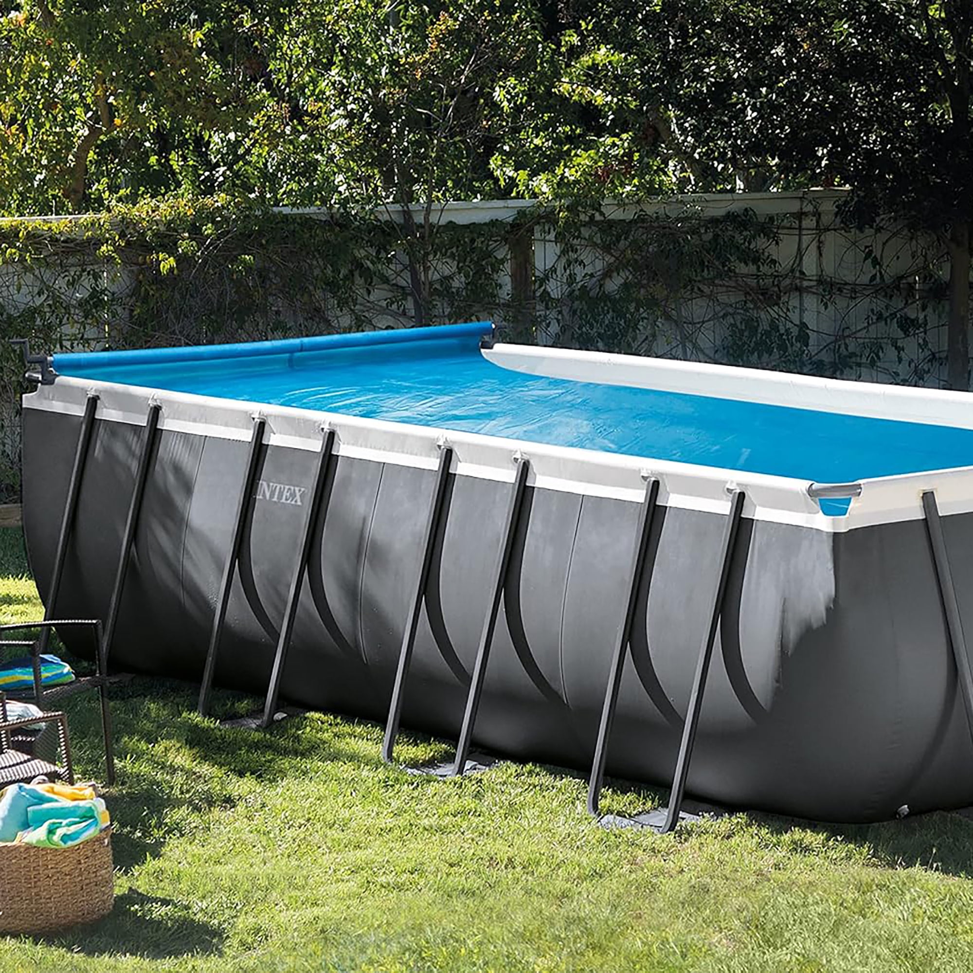 Intex: Solar Cover Reel - Fits 9-16' Rectangular Frame Pools, Interlocking Aluminum Adjustable Shaft, Hand Crank, Pool Accessory, Cover Not Included