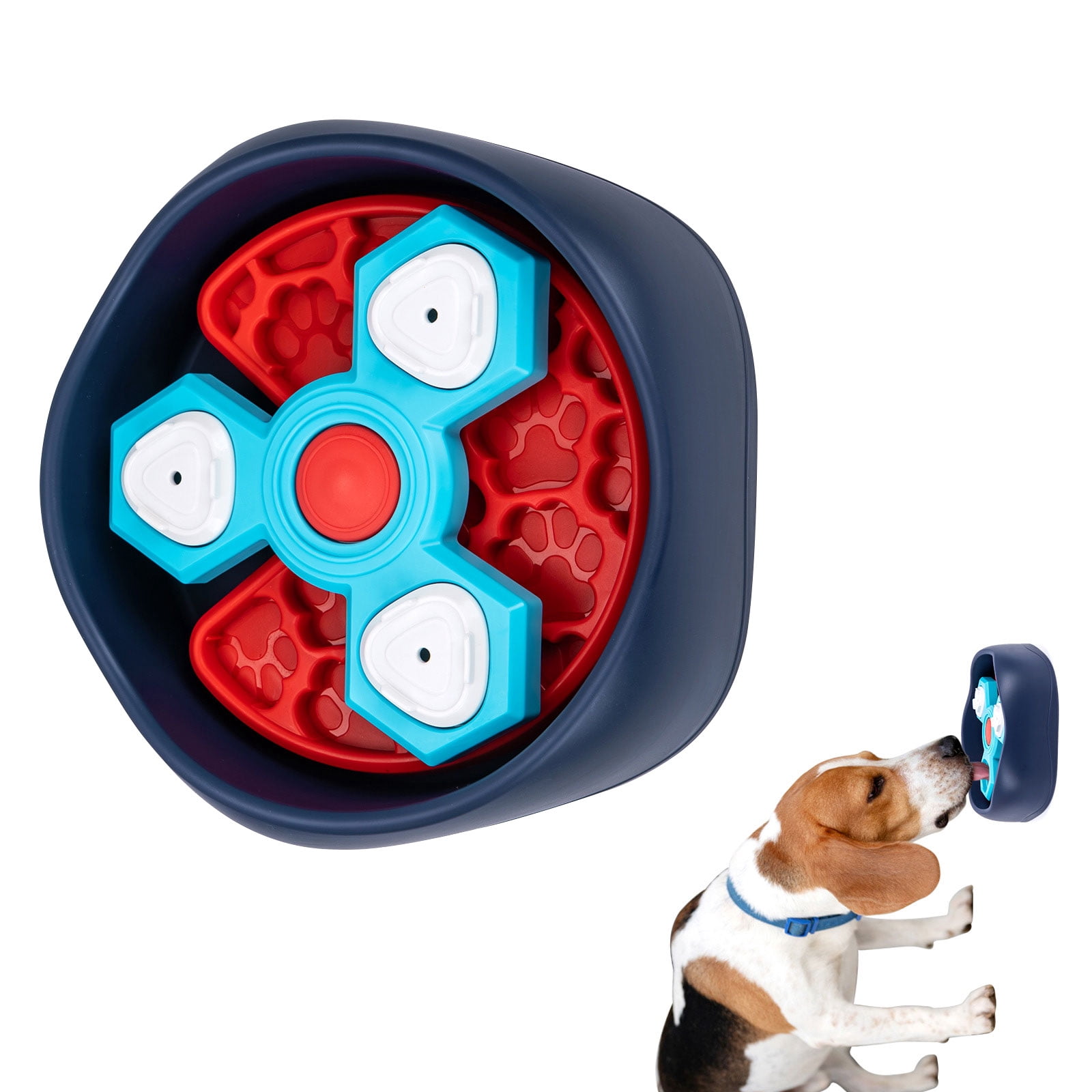 Large Capacity Slow Feed Dog Bowl With 3 Compartment Revolving Sections To Control Eating Speed