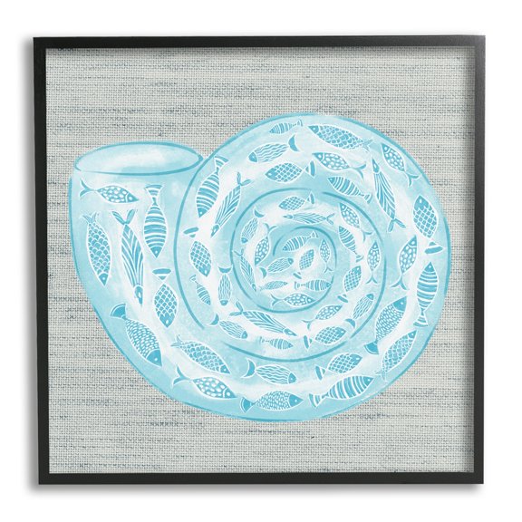 Stupell Industries Fish Patterned Seashell Spiral Shell Sea Life Graphic Art Black Framed Art Print Wall Art, Design by Ziwei Li