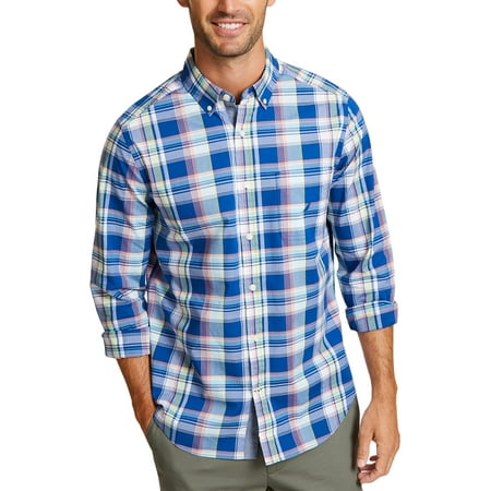Nautica Mens Big & Tall Plaid Classic Fit Button-Down Shirt Blue 3XL
