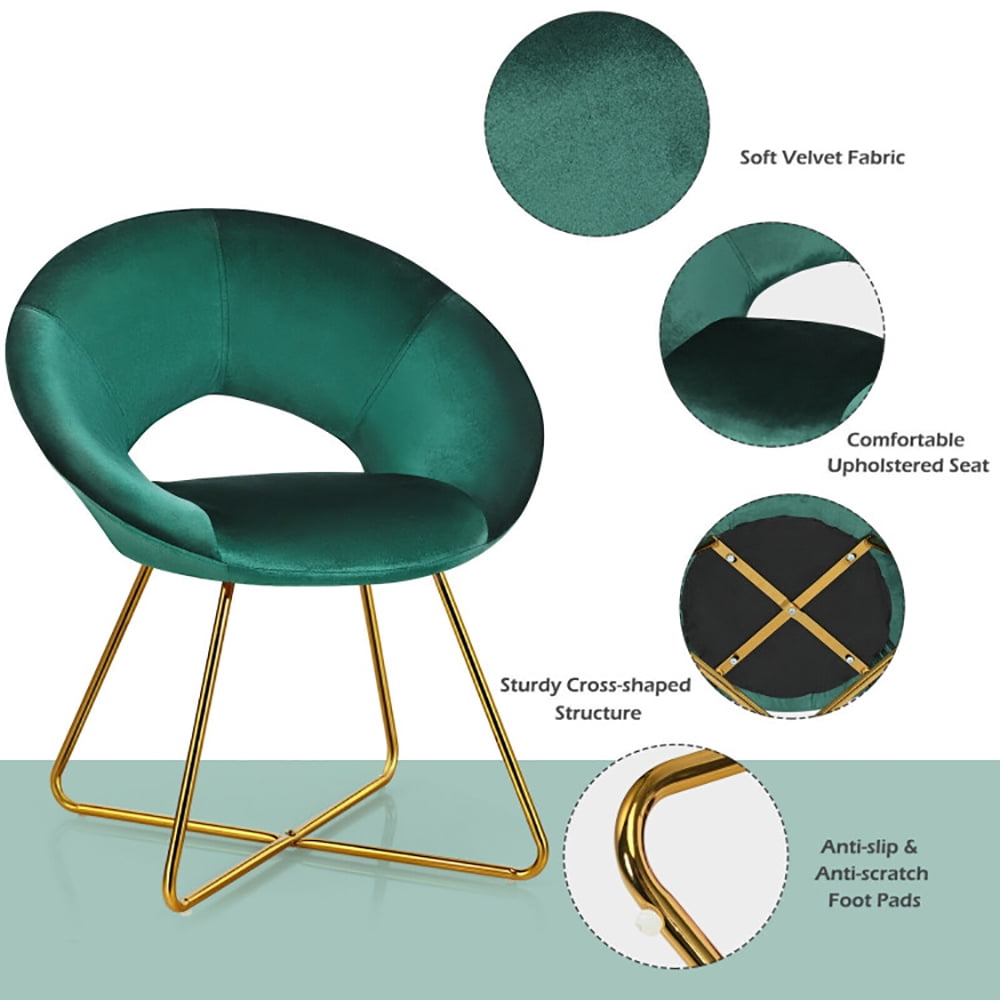 Finihen Velvet Dining Arm Chair, Modern Accent Velvet Dining Arm Chair with Golden Metal Legs and Soft Cushion, for Bedroomï¼Living Room, Dining Room, Kitchen, Dark Green