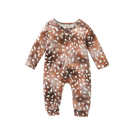 

Sunisery Newborn Baby Girls Boys Spot Print Romper Toddler Casual Gradient Long Sleeve Jumpsuit Brown Romper 12-18 Months