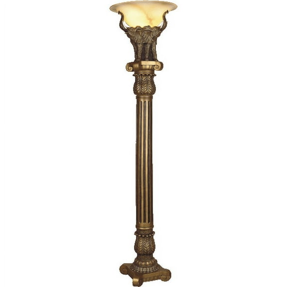 NEW Stained Glass Torchiere Shade, Painted Gold & Black 72" Floor Lamp 9000