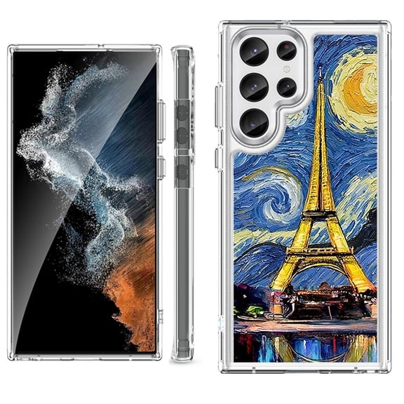 Shockproof Bumper Phone Case for Samsung Galaxy S23 Ultra 5G, by OneToughShield ® - Starry Night Eiffel