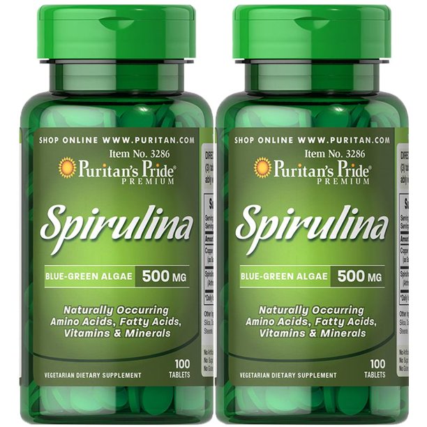 Puritans Pride Spirulina 500 Mg 100 Tablets 2 Pack