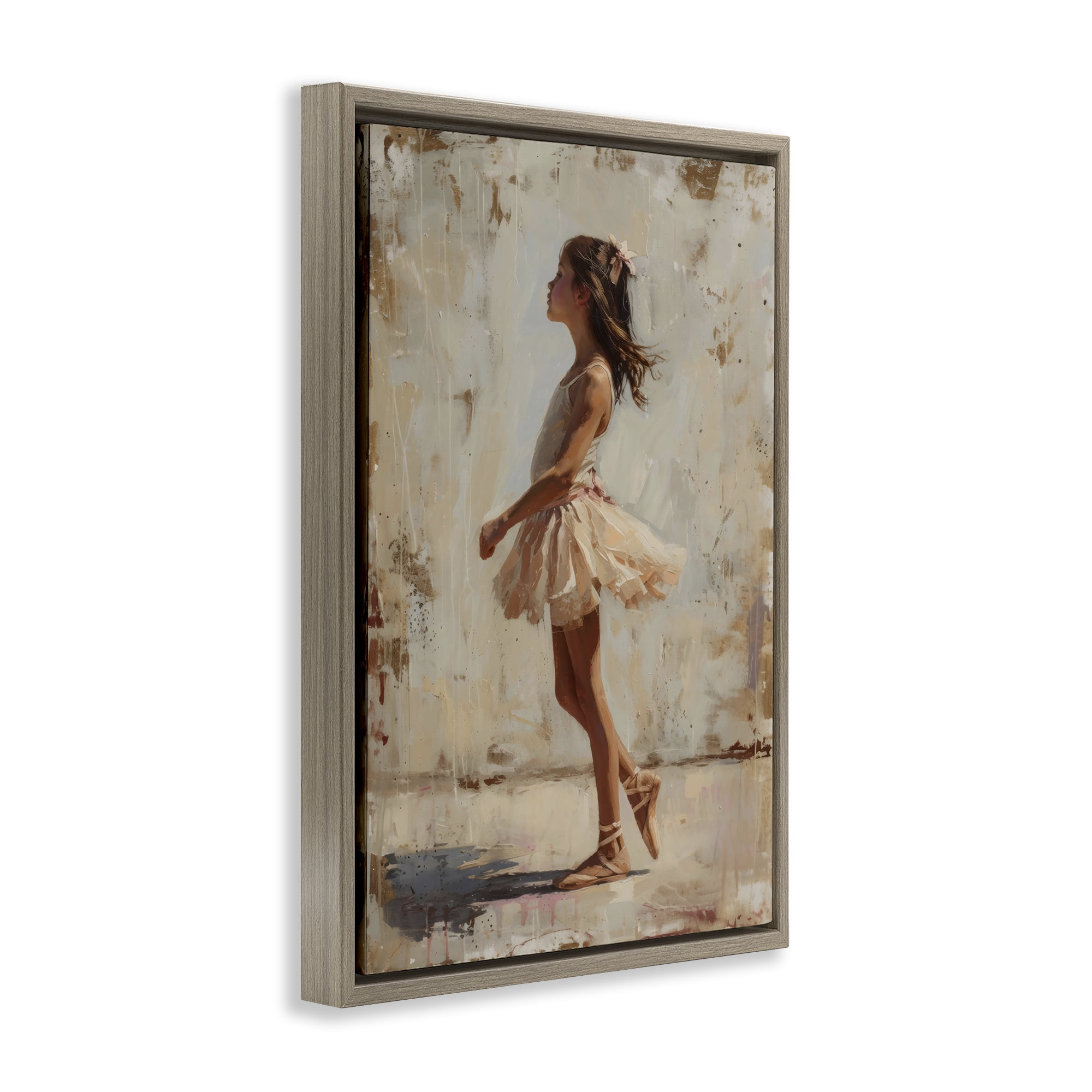 Stupell Industries Ballerina in Soft Light Brown Framed Floater Canvas Wall Art, design by Creative Studio