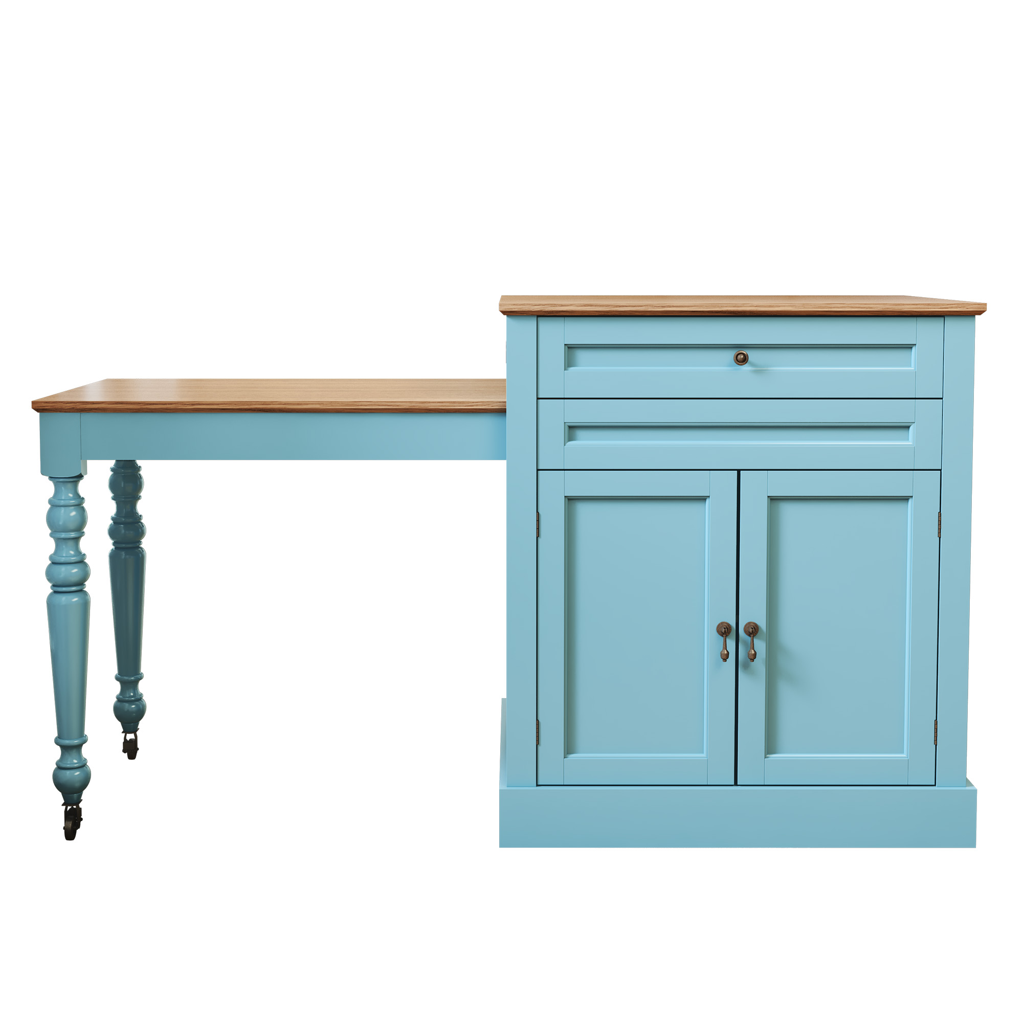 HLR 78.74" Mid-Century Extendable Kitchen Islands on Wheels with Roman column legs, Dining Table Cart with Storage, Blue