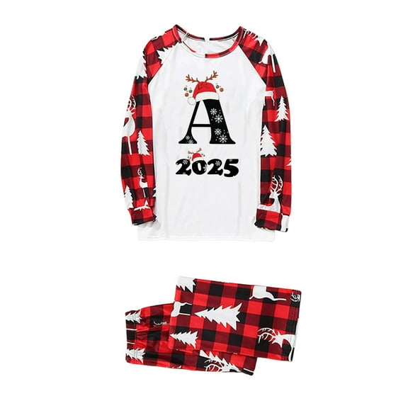 Christmas Pajama 2025 Family Matching Sets with 26 Letter Prints, Plaid Xmas Pjs Matching Christmas Pajamas for Family Funny Sleepwear Pijamas Navidad